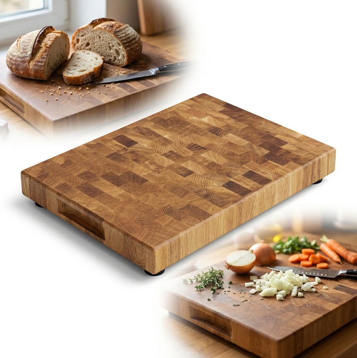 Tocator din lemn de stejar PEEWIT, 30x40cm, cu picioare antiderapante, grosime 4cm