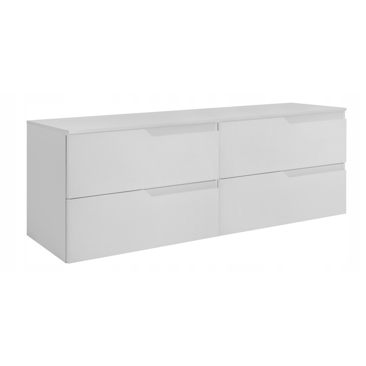 Dulap De Baie, Rodan, Modern, 120x46x57 cm, Material MDF, Suspendat, Masca Lavoar Dublu, Blat 120cm, 4 Sertare Inchidere Soft Close, Fara Manere, Margini ABS, Spatiu Depozitare Generos, Design Minimalist Elegant, Alb