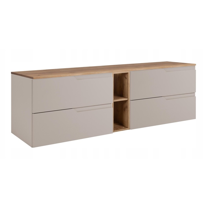 Dulap De Baie, Rodan, Modern, 140x57x46 cm, Material MDF, Placa Laminata 16 mm, Spate - HDF - 3 mm, Margini ABS - 0.5 mm, Sistem De Inchidere, Inchidere Silentioasa Soft Close, Rezistent La Umiditate Si Zgarieturi, Finisaj Mat, Casmir/Stejar Craft