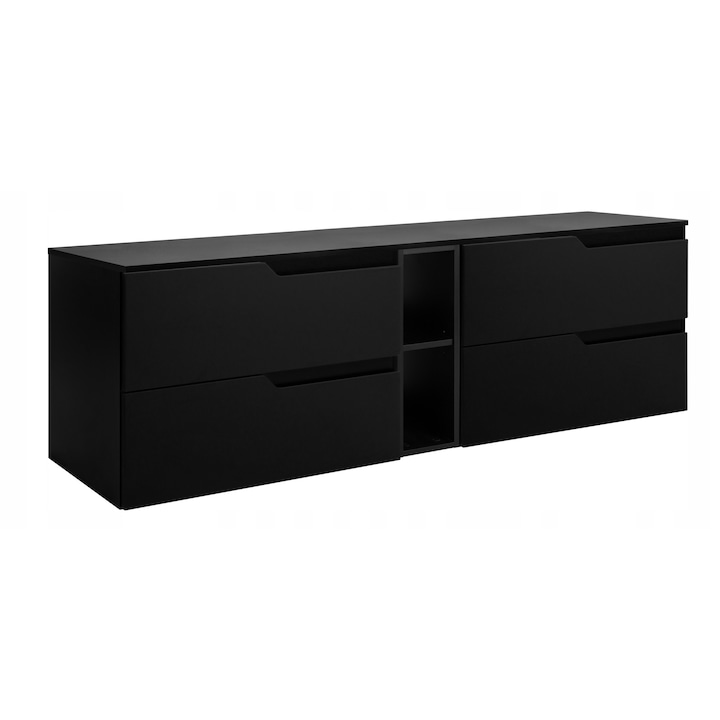 Dulap De Baie, Rodan, Modern, 180x57x46 cm, Material MDF, Placa Laminata 16 mm, Spate - HDF - 3 mm, Margini ABS - 0.5 mm, Sistem De Inchidere, Inchidere Silentioasa Soft Close, Rezistent La Umiditate Si Zgarieturi, Finisaj Mat, Negru