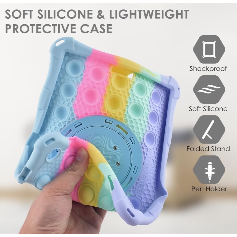 Husa de protectie pentru tableta, ZYNORO®，suport rotativ, 11 inch, Cu snur，Compatibila cu Samsung Tab A9 Plus, albastru/roz