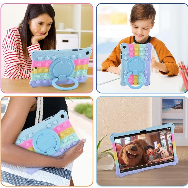 Husa de protectie pentru tableta, ZYNORO®，suport rotativ, 11 inch, Cu snur，Compatibila cu Samsung Tab A9 Plus, albastru/roz