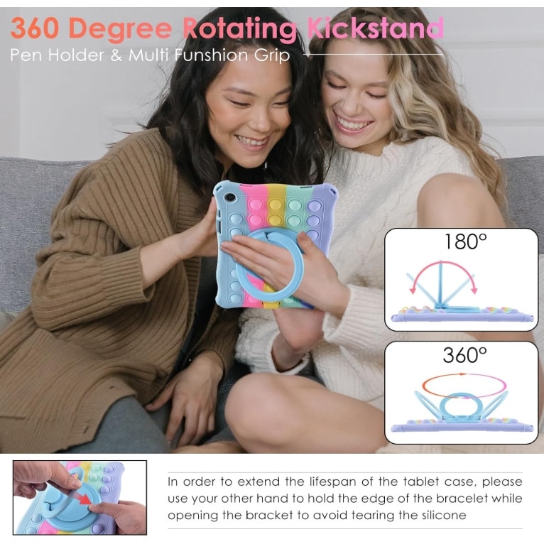 Husa de protectie pentru tableta, ZYNORO®，suport rotativ, 11 inch, Cu snur，Compatibila cu Samsung Tab A9 Plus, albastru/roz
