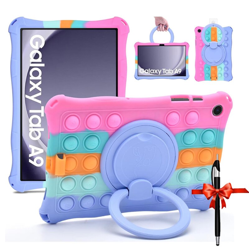 Husa de protectie pentru tableta, ZYNORO®，suport rotativ, 8.7 inch, Cu snur，Compatibila cu Samsung Tab A9, Verde/Roz