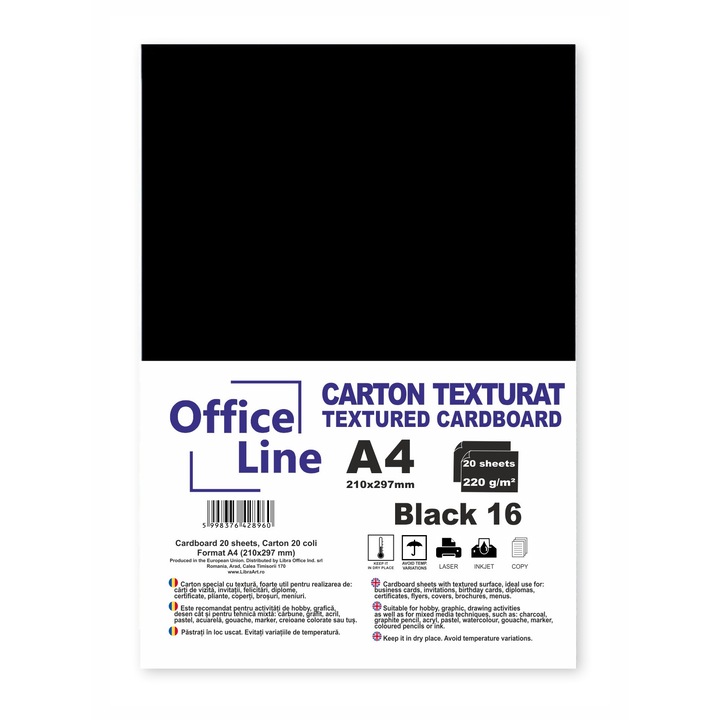 Carton texturat A4 220g negru 16 top. 20 coli