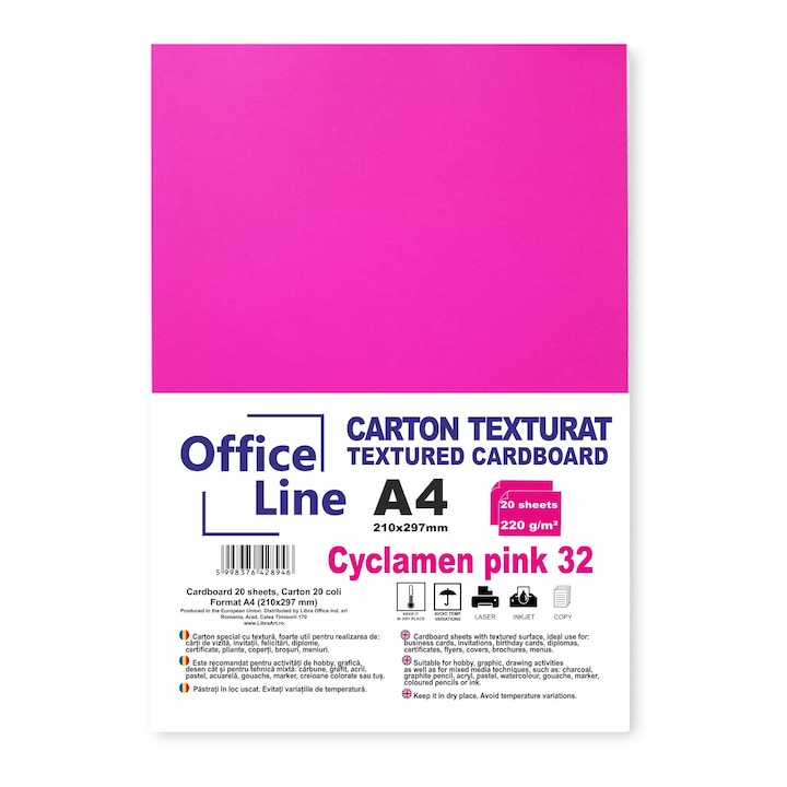 Carton texturat A4 220g roz ciclam 32 top. 20 coli