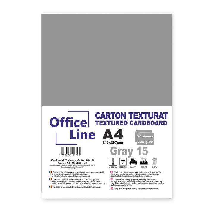 Carton texturat A4 220g gri 15 top. 20 coli