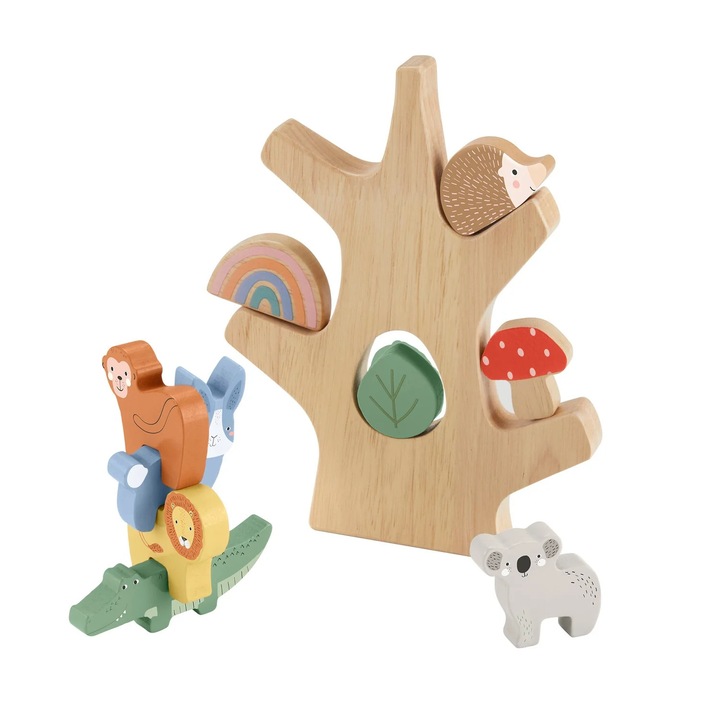 Arbore din lemn Fisher Price, set 10 piese, dezvoltare abilități motorii, 3 ani+