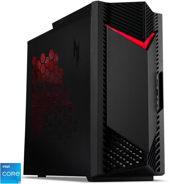 Sistem Desktop PC Gaming Acer Nitro 50 N50-656 cu procesor Intel® Core™ i5-14400F pana la 4.70 GHz, 16GB DDR5, 1TB SSD, NVIDIA® GeForce® RTX™ 5060 8GB GDDR7, NO OS, Negru