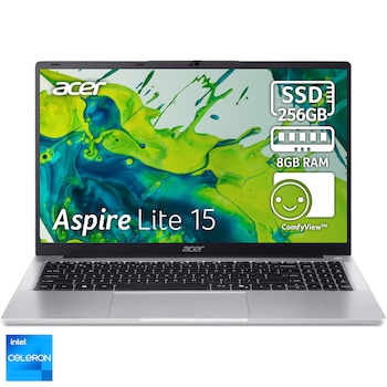 Laptop Acer Aspire Lite 15 AL15-32P-C49X cu procesor Intel Celeron N4500 pana la 2.8GHz, 15.6", Full HD, IPS, 8GB DDR4, 256GB SSD, Intel UHD Graphics, NO OS, Silver