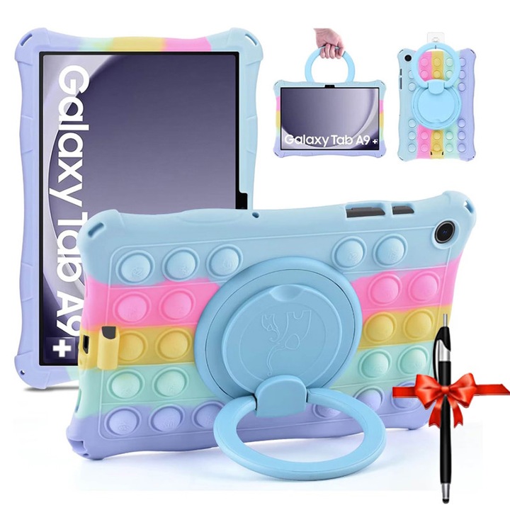 Защитен калъф за таблет, ZYNORO®, въртяща се стойка, 11 инча, с връзка, съвместим със Samsung Tab A9 Plus, син/розов