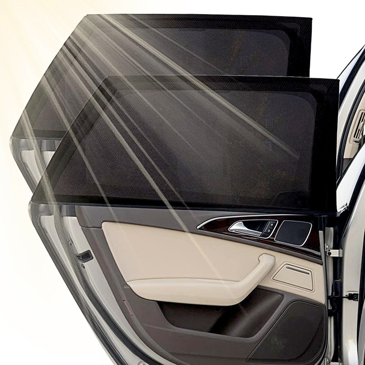 Set 2 Parasolare Auto, YOUKUKE, Protectie UV, Plasa Anti Insecte, Negru, 59x101cm