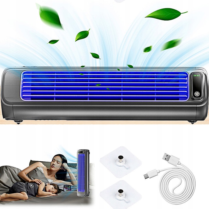 Ventilator de birou portabil, YOUKUKE, 3 viteze, gri, 8.7x8.3x31.2cm, baterie 2000 mAh, incarcare USB-C