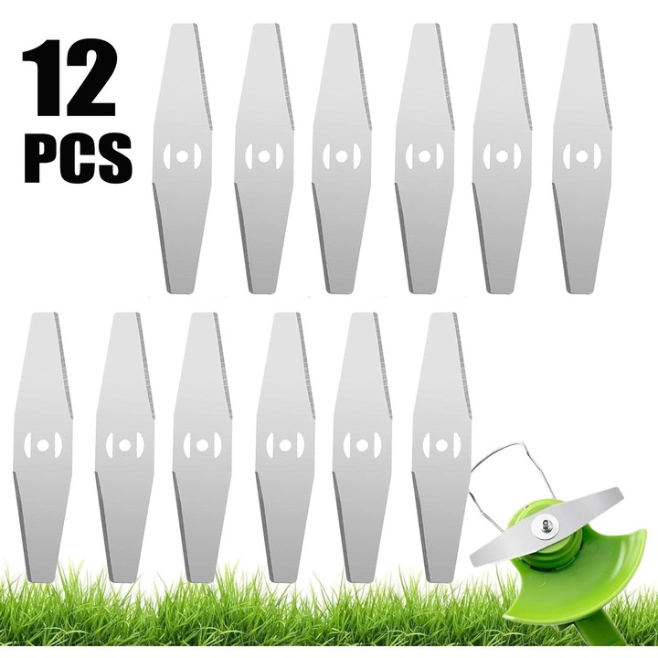 Set 12 lame pentru trimmer de gazon, 15cmx5mm, otel inoxidabil, argintiu