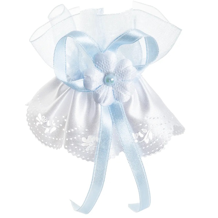 Украса за свещи QUO VADIS, бяла, със синя панделка и цвете, 9x3,5см