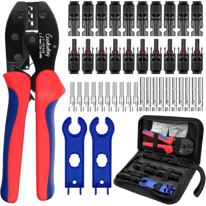 Set cleste sertizare YOUKUKE pentru cabluri solare 2.5-6mm, 10 conectori MC4, Negru