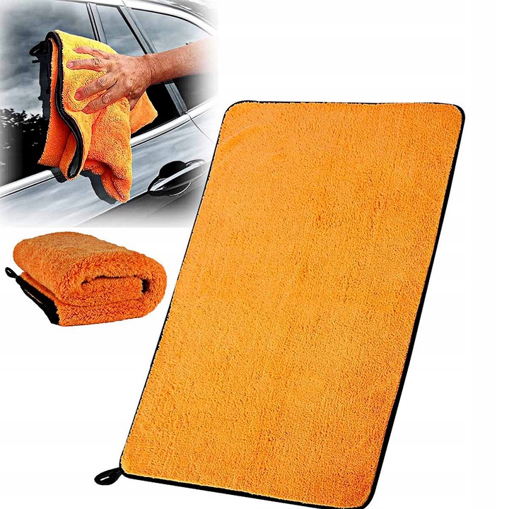 Laveta auto microfibra YOUKUKE, 1400 GSM, portocalie-gri, 60x90cm, set reutilizabil, ultra absorbantă