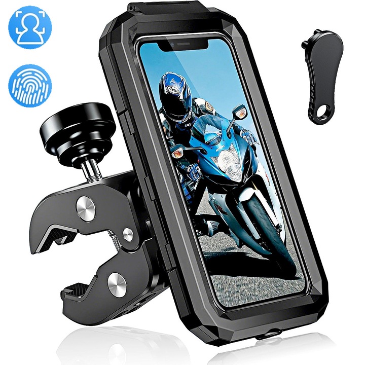 Suport telefon pentru motocicleta, YOUKUKE®, rotire 360°, impermeabil, negru, 5, 5-7, 0 inch