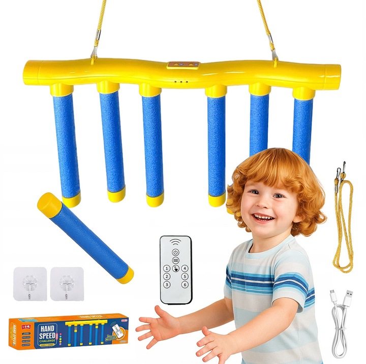 Jucărie interactivă, YOUKUKE, Joc pentru antrenarea reflexelor rapide, telecomandă, 3 viteze, galben-albastru