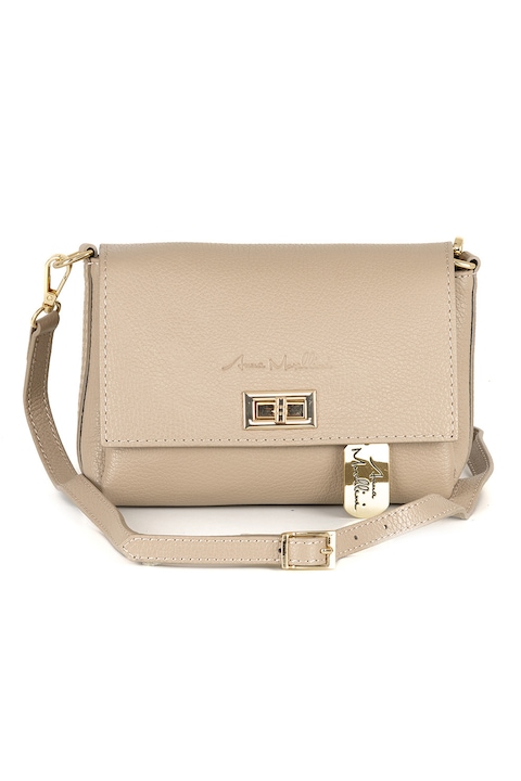 Anna Morellini, Кожена чанта през рамо с аксесоар лого, Светло бежово