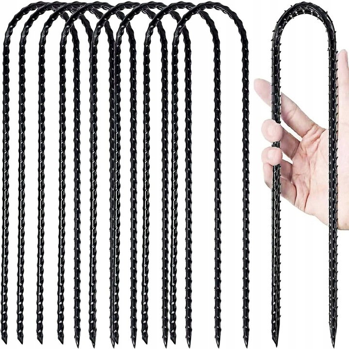 Set 8 cuie ancorare metalice rezistente la rugină, 30cm, pentru cort și trambulină, negru