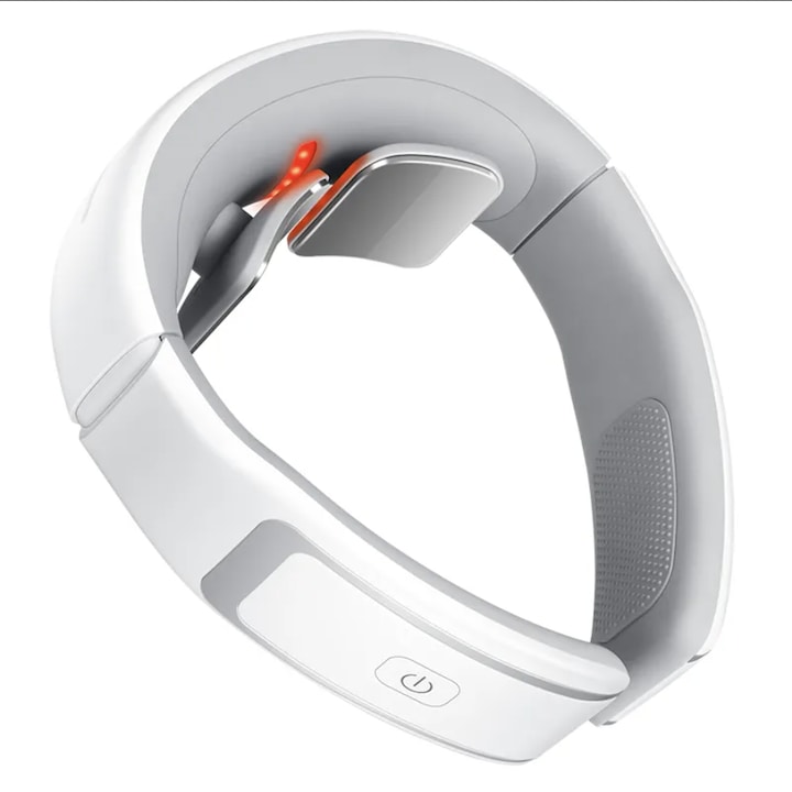 Aparat Masaj Cervical cu Impulsuri Electromagnetice, TENS, EMS, Incalzire cu Infrarosu, 6 moduri de Masaj, 16 nivele de Intensitate, Elimina Durerile de Gat, Cap, Durerile Cauzate de Spondiloza Cervicala, Telecomanda cu Afisaj LCD, Alb, SALENDRO