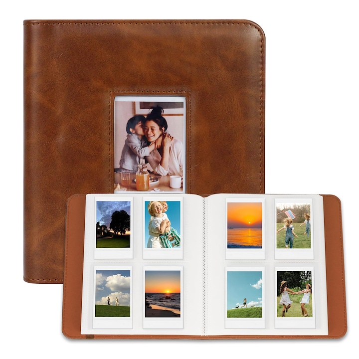 Album foto Fujifilm Instax Mini, 288 fotografii, buzunare transparente, maro, 2x3 inci