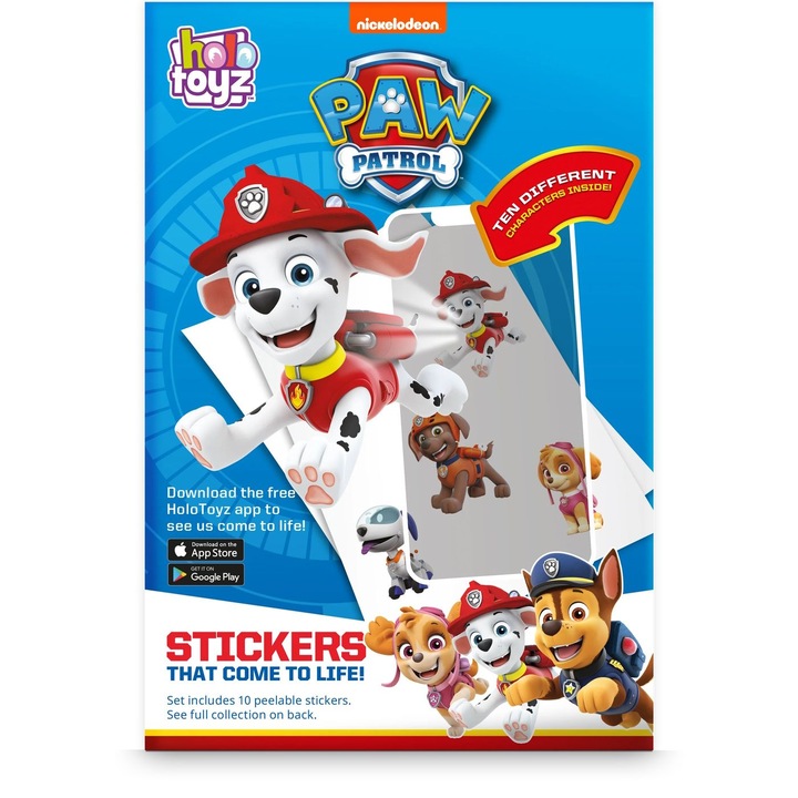 Set Jocuri Paw Patrol cu autocolante, HoloToyz, 10 Stickere, Multicolor