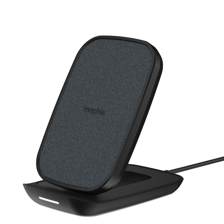 Stand de Incarcare Wireless 10W - Ultrasuede, Mophie, Negru, 117x82x23mm