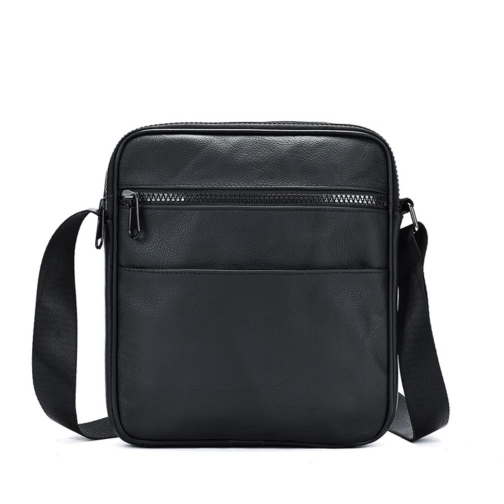 Borseta de umar IMODIX, Piele Naturala, Curea Ajustabila, Neagra, 24x21x5 cm, Model 6265