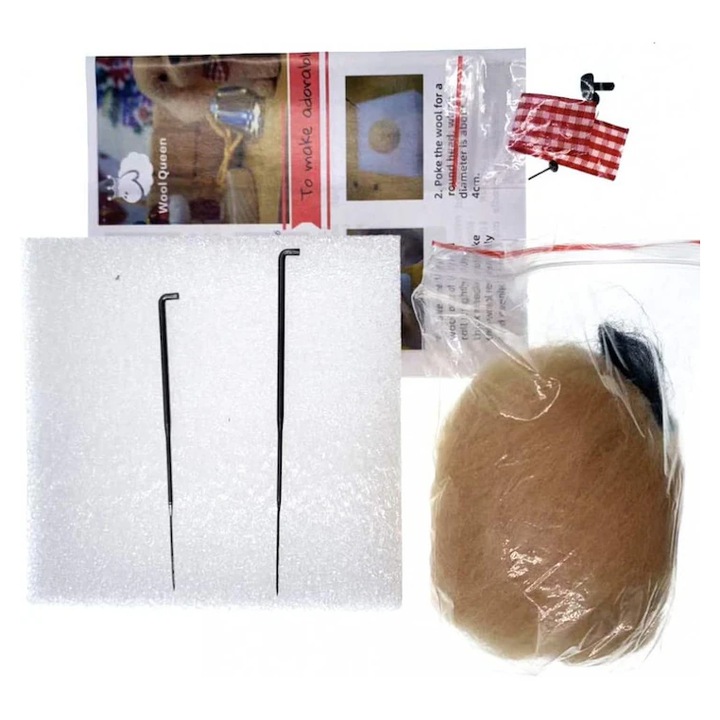 Set 4 piese accesorii pentru cusut, model caine, lana, metal, spuma, multicolor