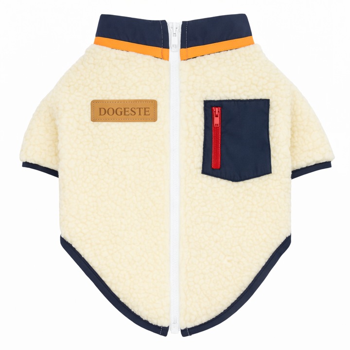 Geaca pentru caini Dogeste din material teddy, calduroasa, marimea XL, culoare bleumarin