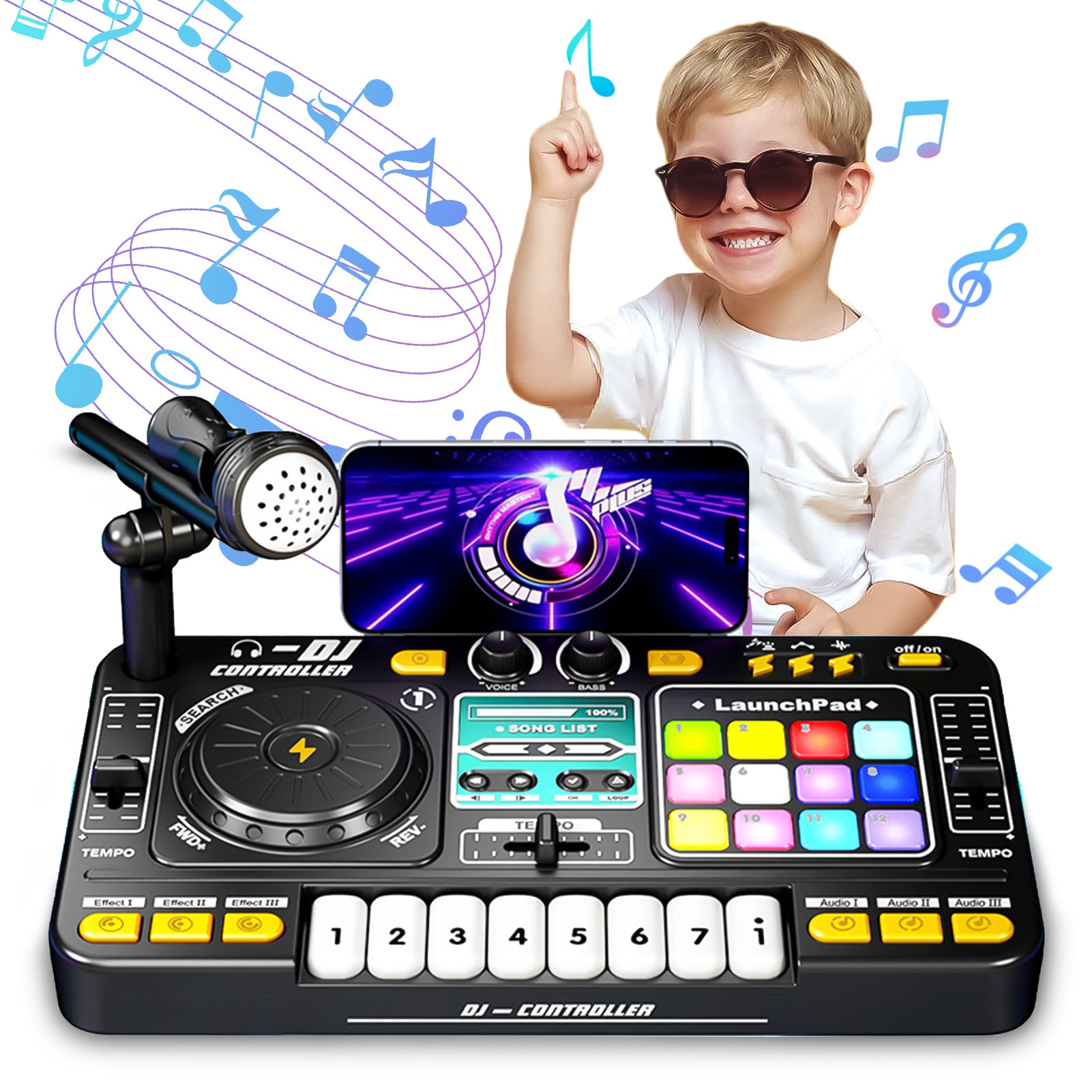 Set Complet Mixer DJ pentru Copii MOSMAOO® 2 in 1, cu Bluetooth