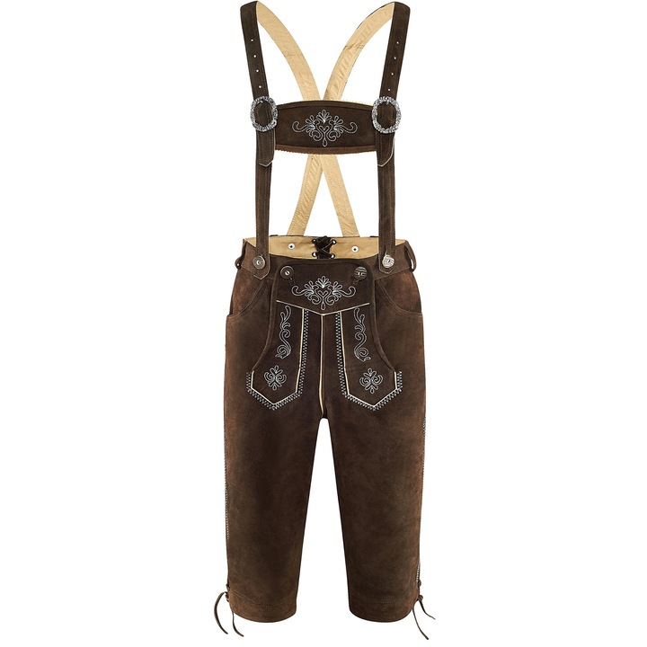 Pantaloni Bavarici din Piele cu Salarca pentru Oktoberfest, maro, Marimea 48, Set