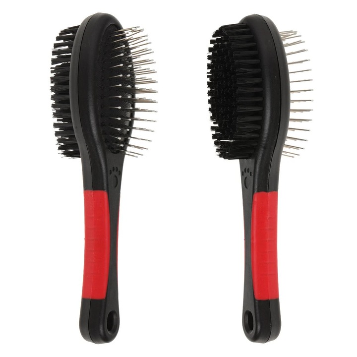 Perie pentru Caine Ovala cu Doua Fete Neagra Rosie 22cm