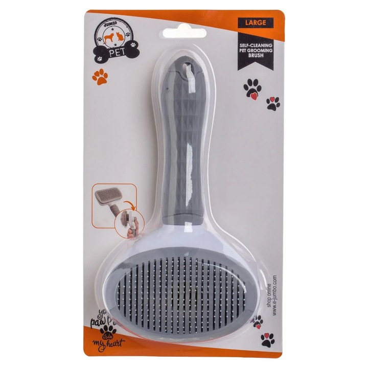 Perie Gri cu Mecanism pentru Ingrijire Caini 19cm