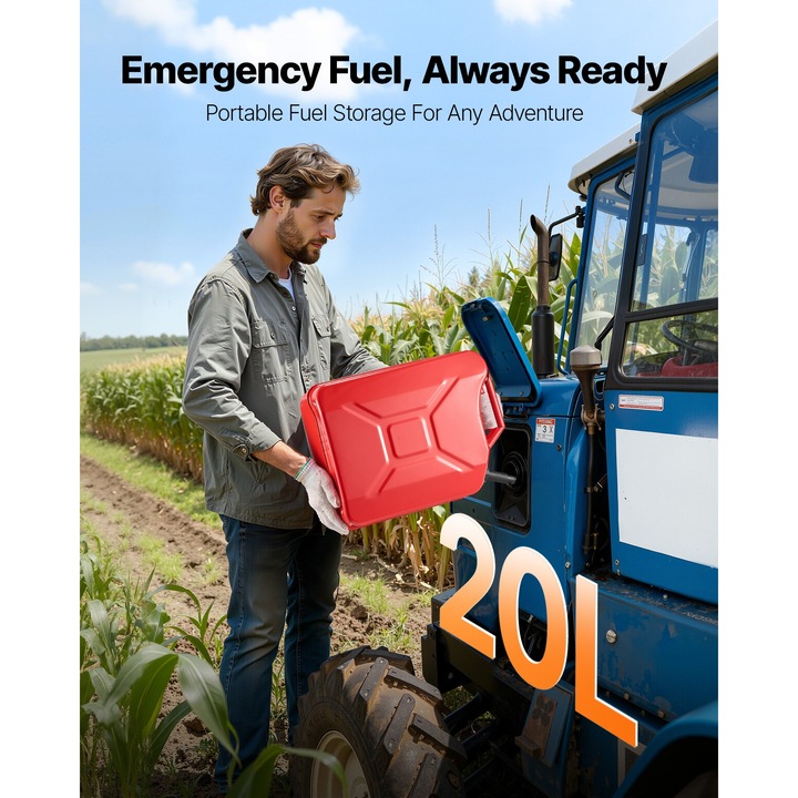 Canistra metalica pentru combustibil (bidon benzina/motorina), 20 L, Cu duza de turnare, Debit max. 6 L/min, Etansa si rezistenta la coroziune, Pentru auto/moto/ATV/UTV, Rosu
