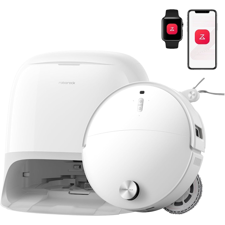 Robot aspirator Roborock Qrevo Curv 2 Pro, cu spalare la 100°C, 25 000 Pa, subtire de 7.98 cm, Recunoastere reactiva a obstacolelor cu AI, Autocuratare, Sasiu AdaptiLift imbunatatit, Detectare inteligenta a murdariei, Alb