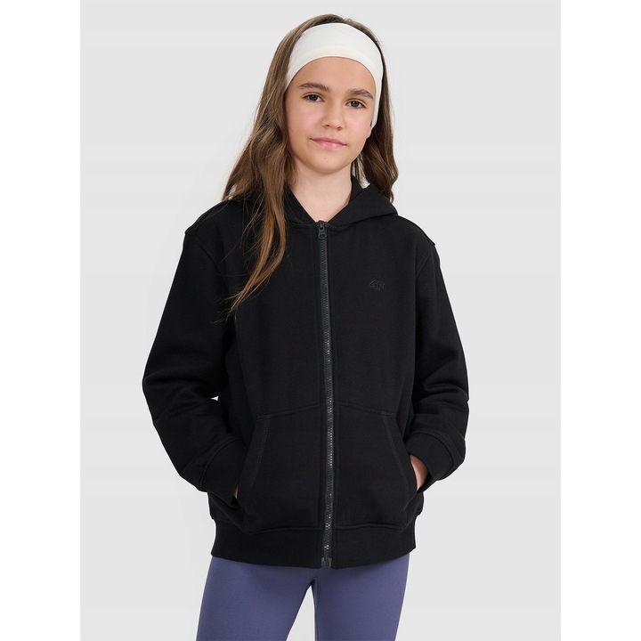 4F gyerek pulóver, fekete, pamut-poliészter, oversize, kapucnis