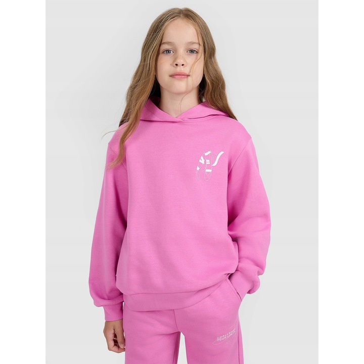 Gyerek pulóver, 4F, kapucnis, cipzár nélküli, rózsaszín, pamut/poliészter