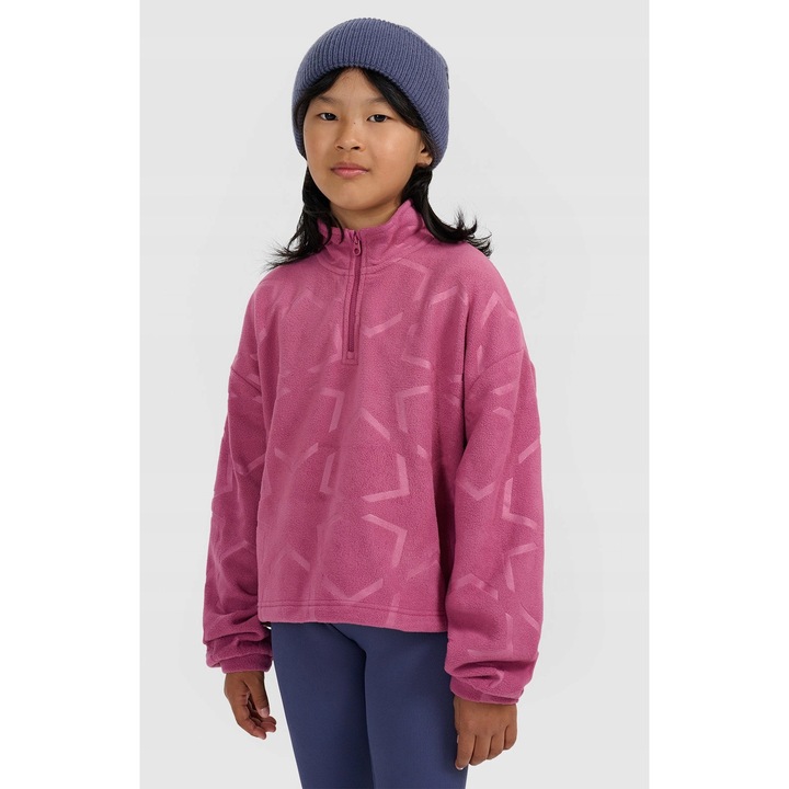 4F gyermek pulóver, oversize, rózsaszín gallér, poliészter, Rózsaszín