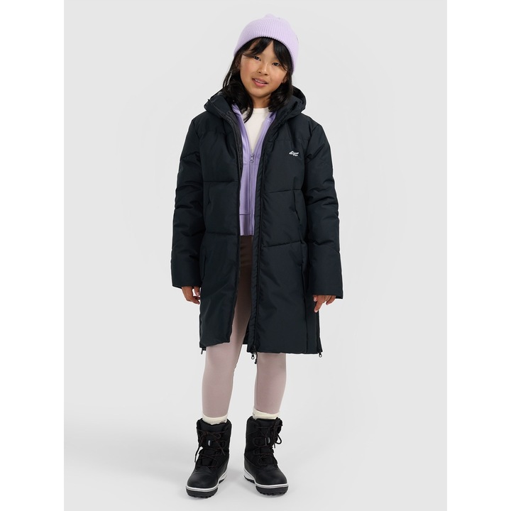 Lánykabát 4FJRAW25TTJAF1068-20S, 4F, Poliészter, Fekete, 152 CM