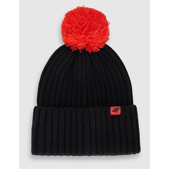Caciula pentru copii, 4F, cu pompon, neagra, poliester, one size