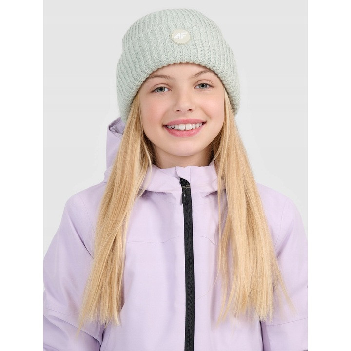 4F lányka sapka, szintetikus, fényvisszaverő szállal, türkiz, egy méret