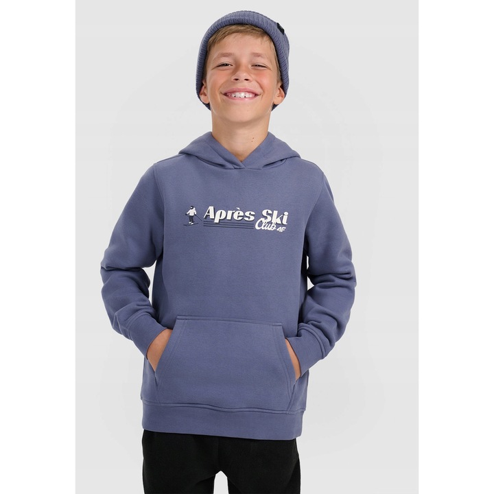 4F gyerek pulover, pamut, beepitett kapucni, fiuknak, Kék