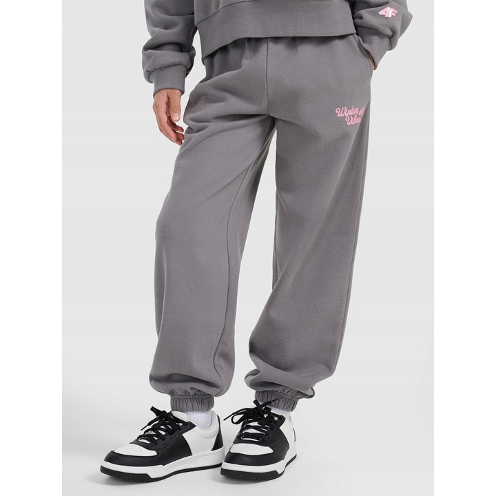 Nadrág lányoknak, 4F, pamut, szürke, Szürke, 134 CM