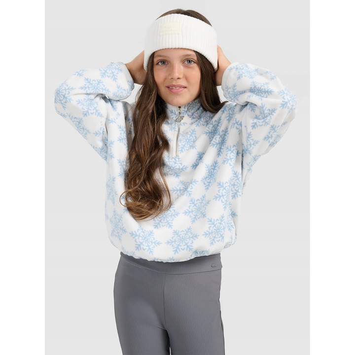 Sport kapucnis pulóver lányoknak, 4F, fleece, kék/fehér