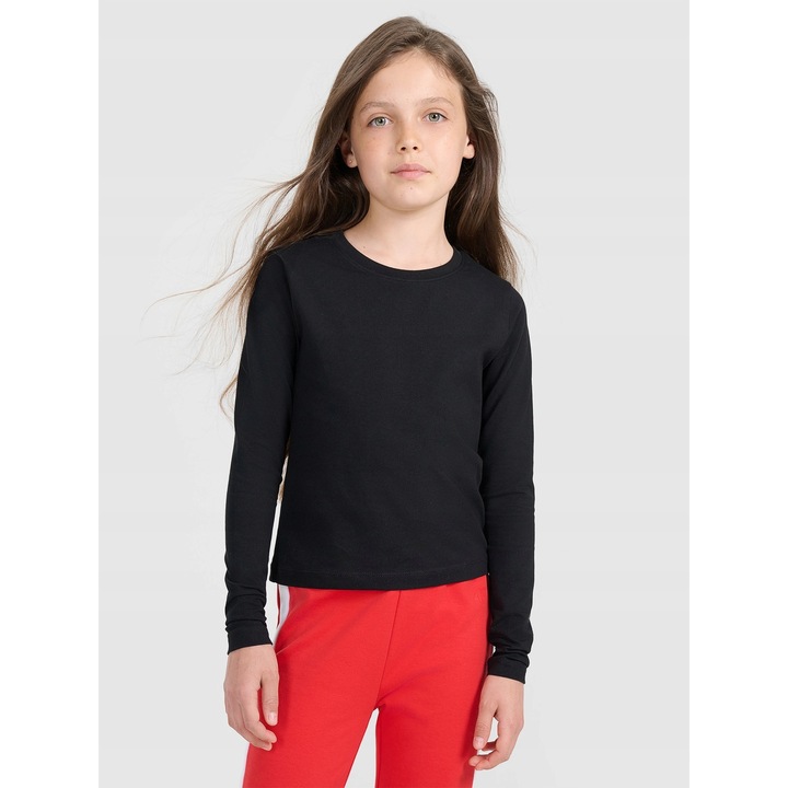 Lány pulóver 4FJRAW25TLONF603-20S, 4F, Pamut, Fekete, 134 CM