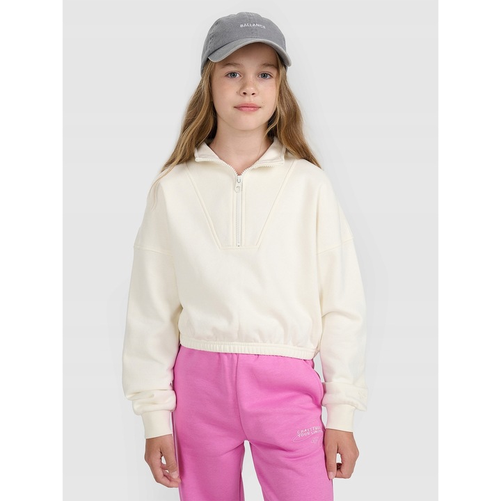 Lány pulóver 4FJWAW25TSWSF1939-11S, 4F, Pamut, Fehér, 140 CM