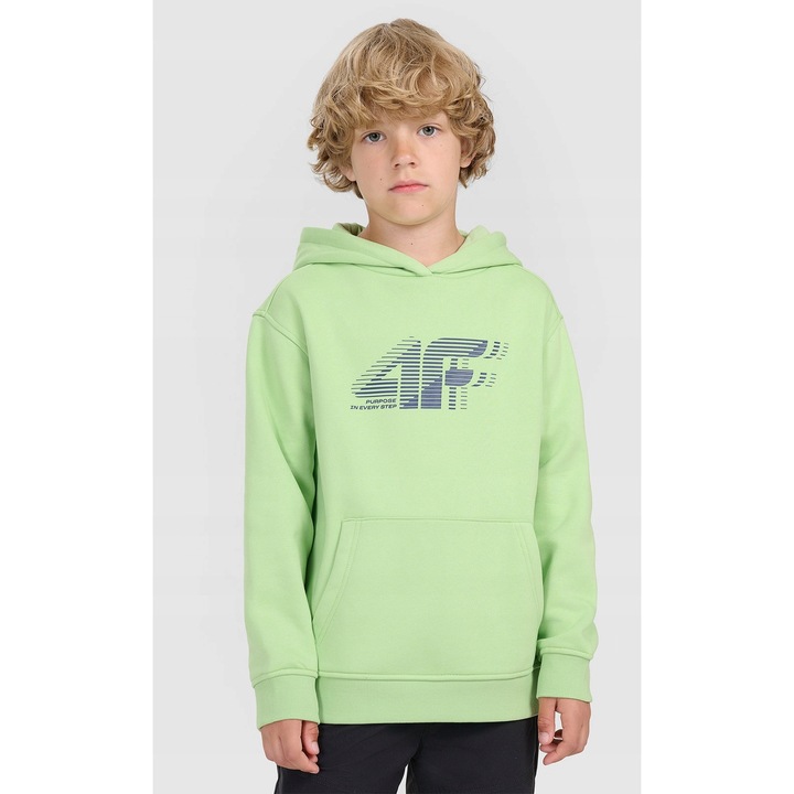 4F gyerek kapucnis pulóver, oversize, zöld, pamut/poliészter
